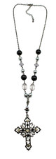 Ornate Beaded Rhinestone Gothic Cross Pendant Necklace N2185