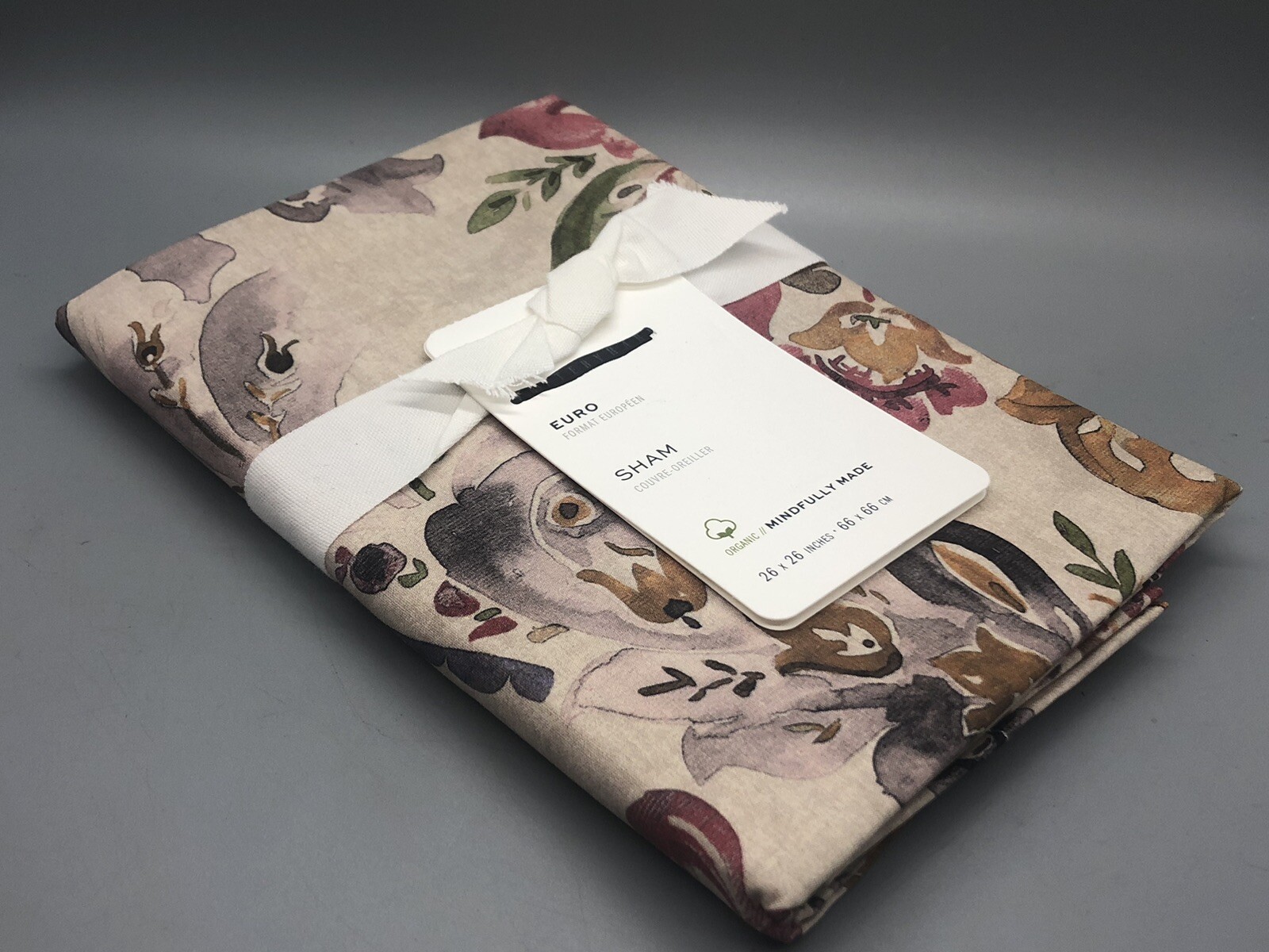 SET OF 2 Pottery Barn Taupe Ivana Organic Cotton EURO Pillow Sham