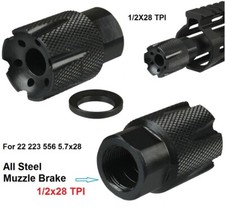 Steel Compact Low Concussion 1/2x28 Muzzle Brake Compensator 22 223 556 5.7x28