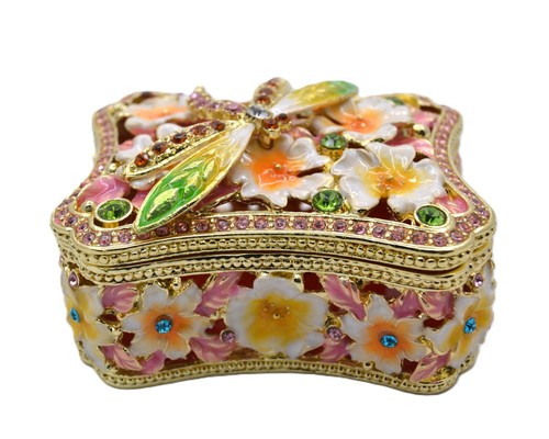 Ciel Dragonfly Floral Trinket Box Made with Austrian Crystals & Enamel - Picture 10 of 24