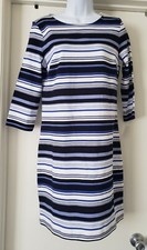 NWT Talbots Dress Striped 3/4 Length Sleeves Blue White Size S Soft Cotton NEW
