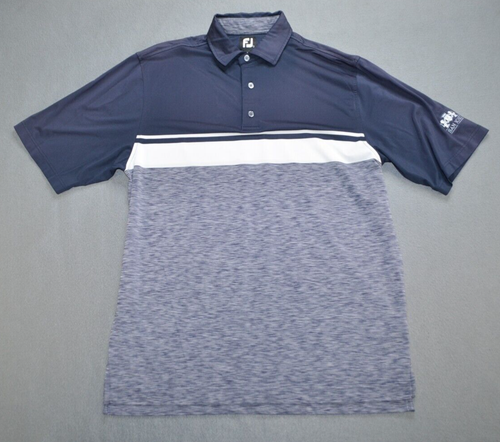 FootJoy FJ Mens Golf Polo Shirt Short Sleeve Navy Blue White Large San Jose Logo - 第 1/8 張圖片