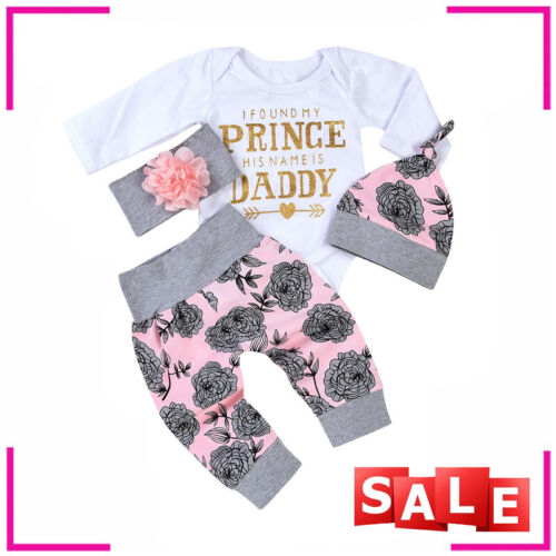 Nouveau-né bébé filles 4 pièces tenues hauts briseur pantalon floral bandeau ensemble de vêtements - Photo 1 sur 9