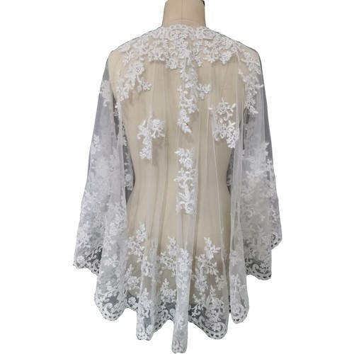 Wedding Cape Lace Hem Bridal Jackets Elegant Shawl Bride Wrap - Picture 7 of 8