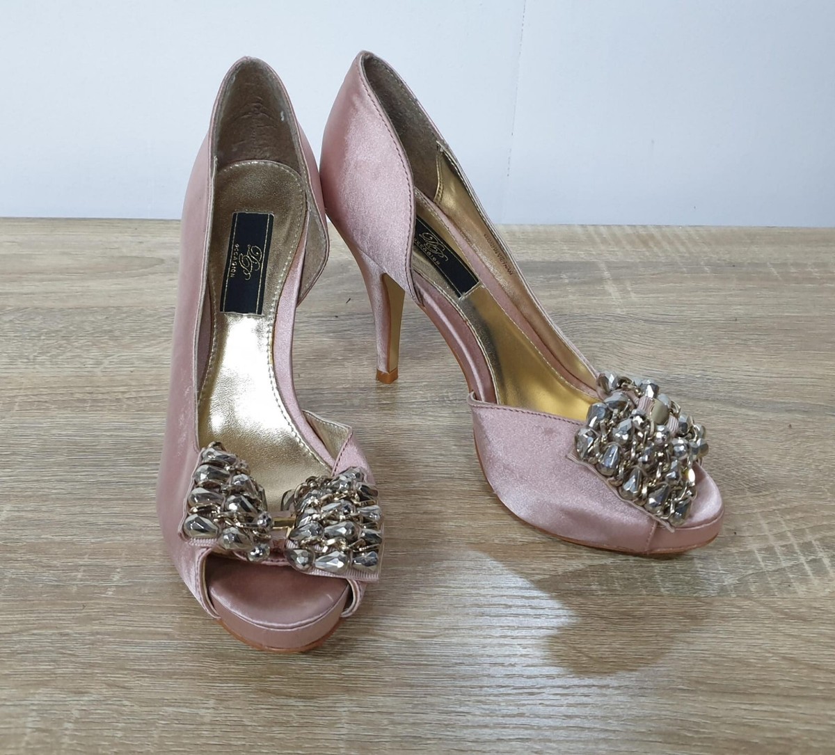 DP Occasion Women's Bowie Pink Embellished Peep Toe Heels UK