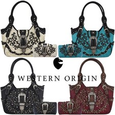 Western Buckle Tooled Leather Concealed Carry Purse Women Country Handbag Wallet