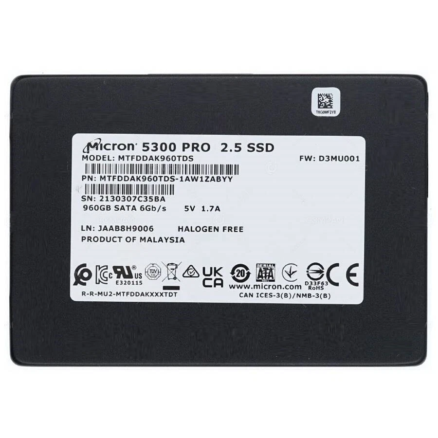 Micron 5300 PRO 960GB SSD SATA 6Gb/s Solid State Drive MTFDDAK960TDS-1AW1ZABYY - Image 2 of 3