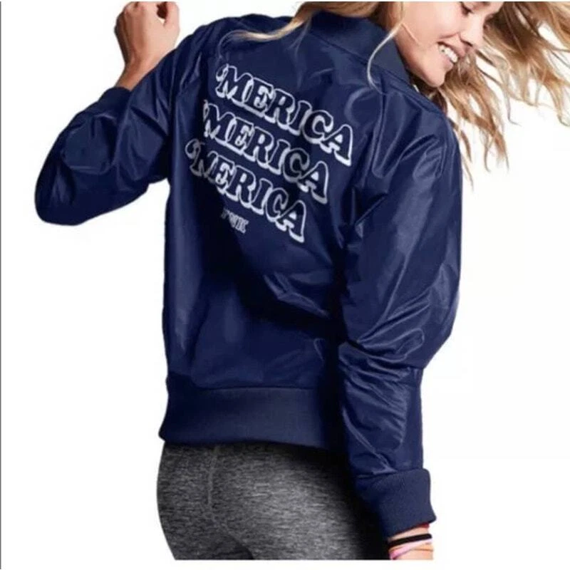 UNDERCOVER Giacca di raso ROSA Victoria's Secret ""Merica Bomber Varsity Patriotic America