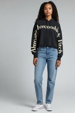 Abercrombie  Fitch Hoodie Sweatshirt Women  s Blue Crop Pullover Spell Out Logo