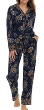 Vera Bradley - Women's 2-Piece Long Sleeve Notch Collar  Pant PJ Set - Blue - L