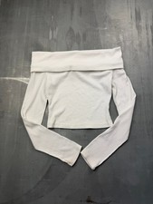 White Ribbed Off-Shoulder Long-Sleeve Crop Top