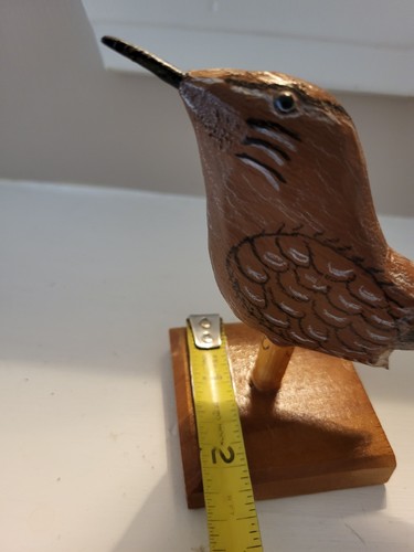 Signed Carolina Wren Hand Carved Wood Bird Figurine With Stand Approx 4.25" - Picture 15 of 16