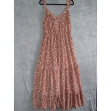 Pink Floral Ruffle Tiered Maxi Dress Sleeveless Boho Cottagecore V-Neck Lined