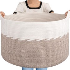 125L Extra Large Blanket Basket, 25" x 16", Jumbo Laundry Hamper, Cotton Rope...