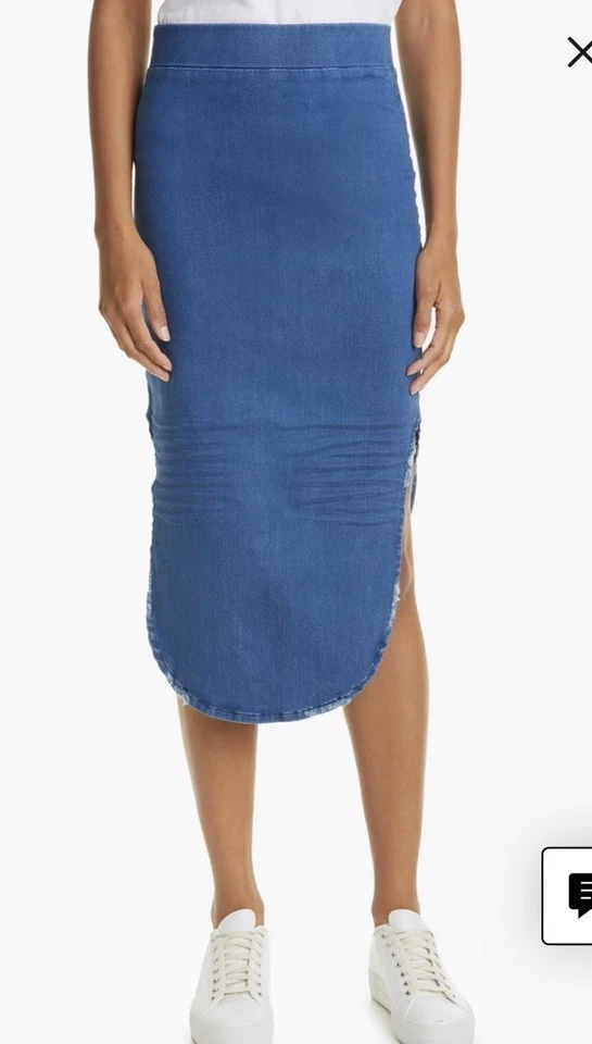 NUEVO SIN ETIQUETAS $268 FRANK & EILEEN Donegal Falda Inolvidable 10 1977 Med Denim Lavado Foto 3 de 4