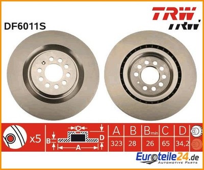 2pcs Brake Disc TRW DF6011S for Seat Leon