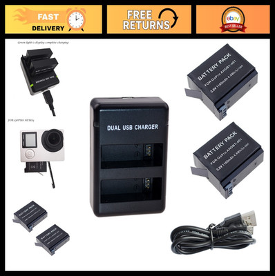 2-Pack Rechargeable Batteries & Dual Charger for GoPro Hero 4 Black/Silver AHDBT