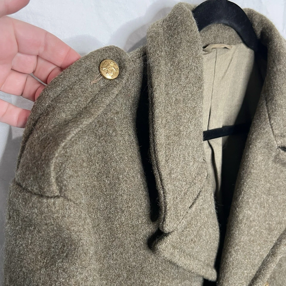 VTG 1960s Greatcoat Belgian Army Military Green Wool Men’s Coat Sz M Costume EUC - Image 2 of 4