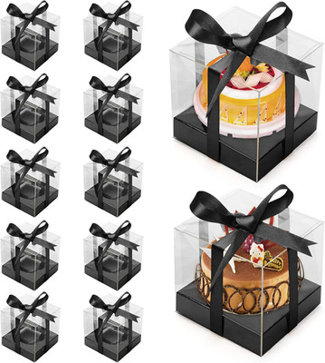 12 Pack Clear Plastic Cupcake Boxes, 3.5 Inch Gold Single Cupcake Containers Dis