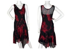 Y2K Slip Dress Bias Cut Cowl Neck Asymmetric Whimsigoth Fairy Red Black Size S