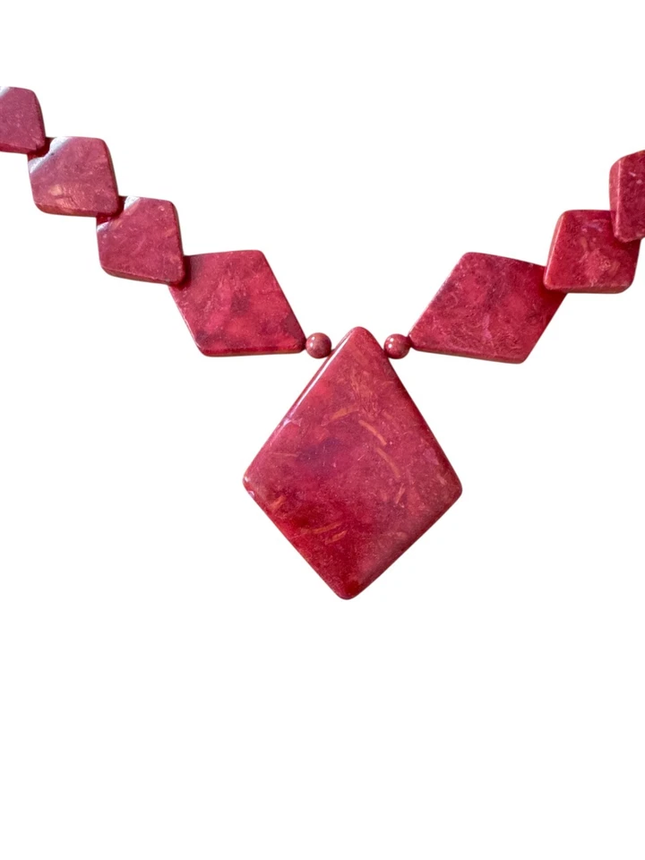 Colar Jay King DTR 925 prata esterlina vermelho coral diamante declaração - Imagem 3 de 4