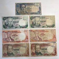 Colombia Pesos Oro Banknotes (7 Note Lot) 100 200 500 1000