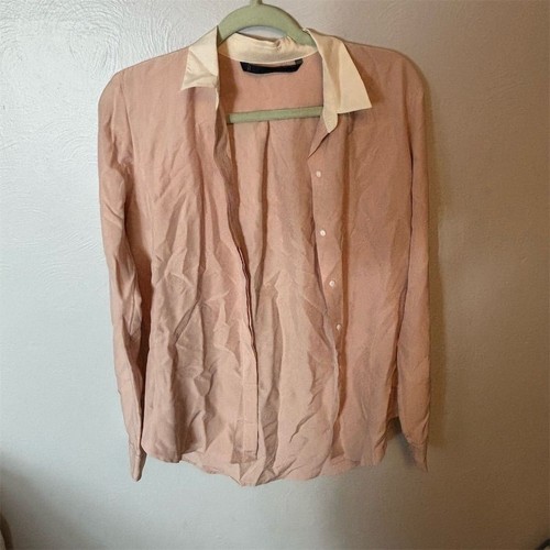 Zara Woman Studio Pink Button-Up Blouse M Long Sleeve Casual Spring - Picture 3 of 5