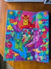 Vintage 90's Lisa Frank Rainbow Three Tiger Trapper Keeper 3 Ring Binder + Fldrs