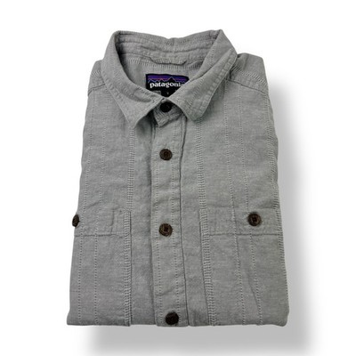 Patagonia Mens Short Sleeve Button Up Shirt Gray Hemp Cotton Size Small