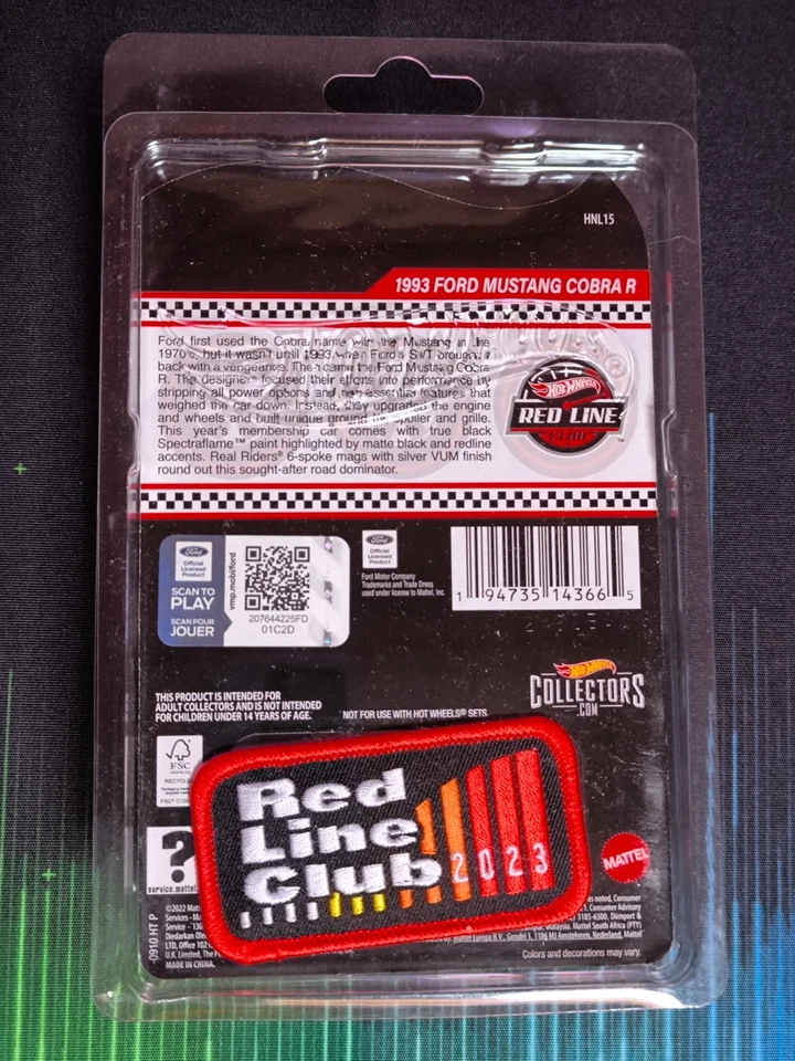 Hot Wheels 1993 Ford Mustang Cobra R 2023 Red Line club Exclusive - Immagine 3 di 3