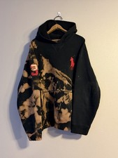 Vintage Polo Ralph Lauren Black Big Pony Hoodie Size XL Custom Bleach Job