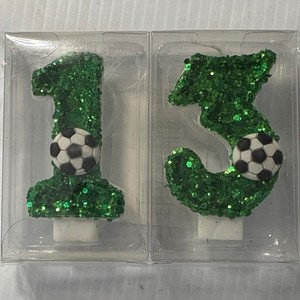Green Glitter Soccer Birthday Candles