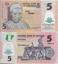 NIGERIA 5 NAIRA 2009 UNC XC,FOUR NKPOKITI DANCERS WITH DRUMS AT CENTER RIGHT,ALH