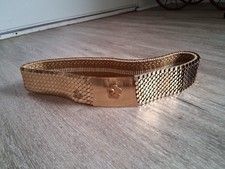 Vintage Gold Metal Stretch Belt Floral Buckle Wide Elastic Scale Link