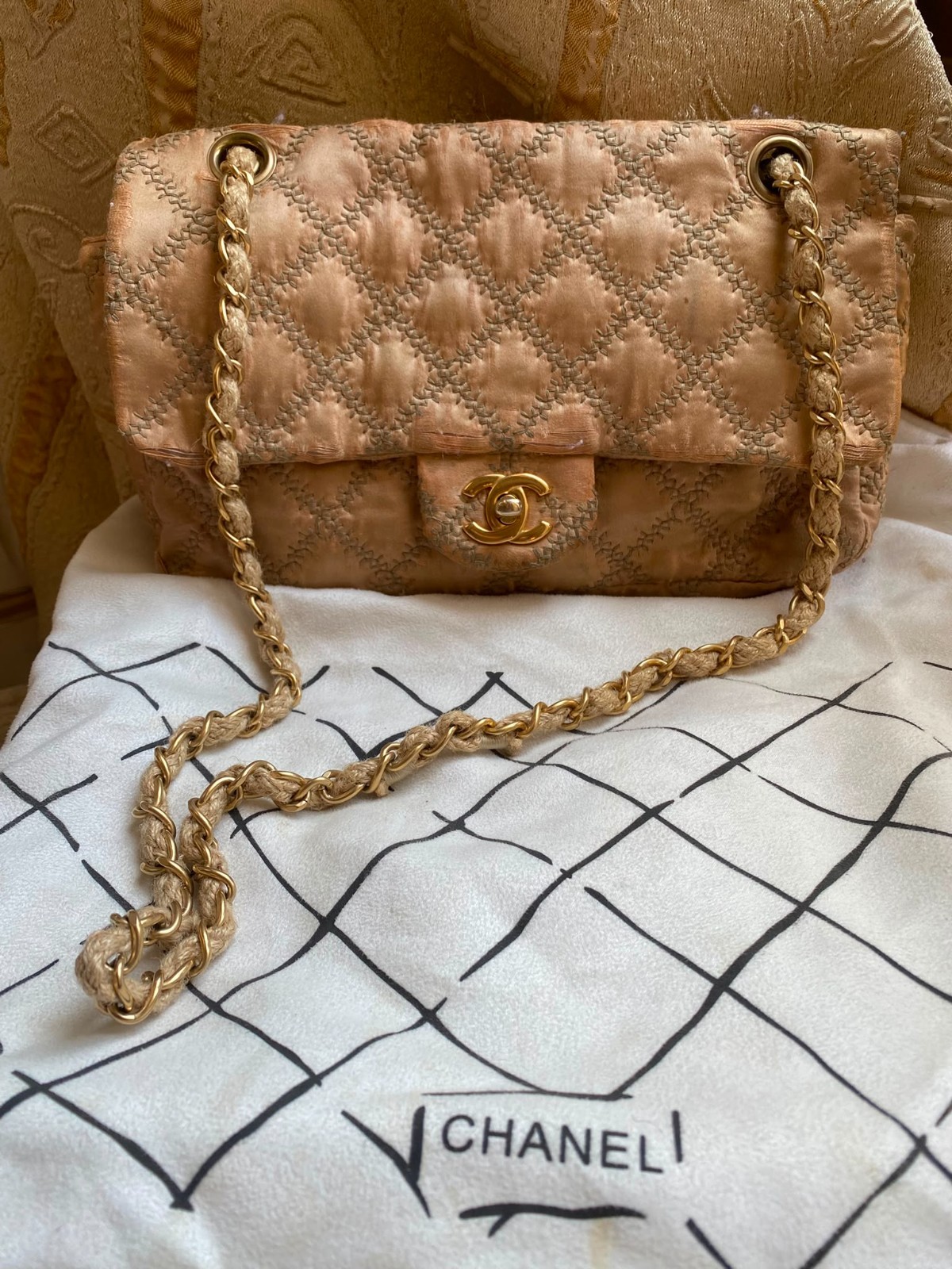 Rare Vintage Chanel Classic Flap Quilted Raffia Straw Strap Bag SS2010