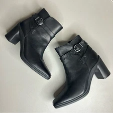 Naturalizer Aimee Black Leather Block Heel Bootie Boot Zip Up Side Size 7.5 NEW