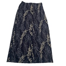 Vintage Max Studio A-line Floral Midi Skirt Floral Branch Print Navy L USA Made