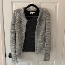 IRO Carene wool blend knit blazer sweater jacket in white/grey size 38