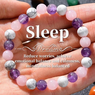 White Turquoise Amethyst Rose Quartz Natural Stone Aura Balancing Sleep Bracelet