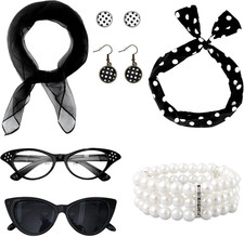 7 Pcs 50's Women Costume Accessories Set for Girls