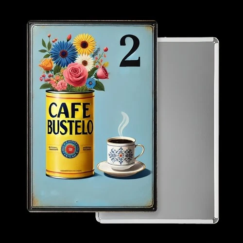Vintage Cafe Bustelo Tin Metal Sign Rustic Blue Wall Art with 8x12