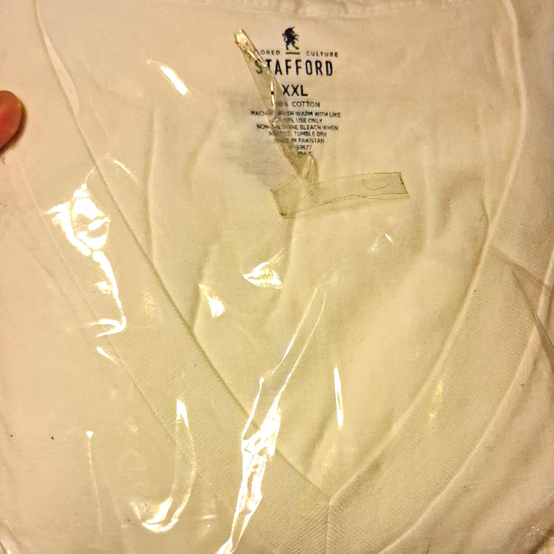 Stafford Men's White Solid V-Neck Knit Cotton T-Shirt Regular Size XXL