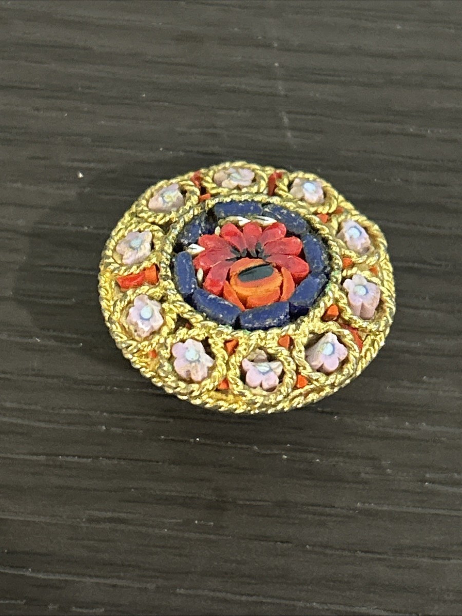 Murano Micro Mosaic Pin Brooch Vintage Made in Italy Used View 2