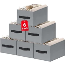 Large Blanket Storage Basket - 6 Pack Fabric Storage Bins for Closet Shelf, S...