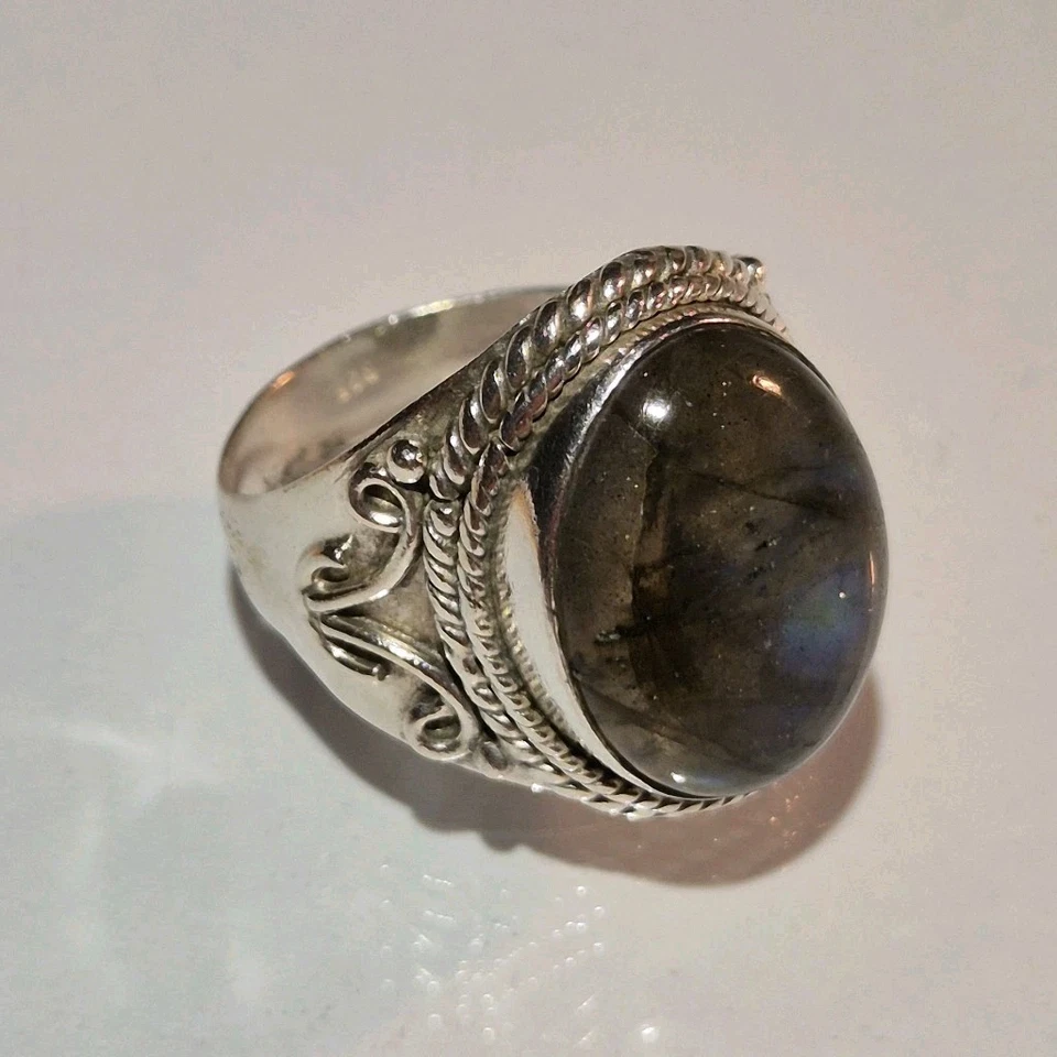 Ring 925er Sterlingsilber • Labradorite Edelstein Vintage Silberring Silverring - Bild 2 von 4