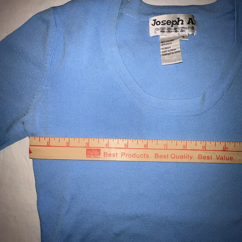 joseph a. qu'est-ce que c'estsilk? Suéter Mujer Pequeño Azul Manga 3/4 Acanalado Foto 4 de 4