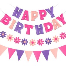 Felt Birthday Decorations, NO DIY, Pre-Strung 3D Felt Happy Birthday Banner with