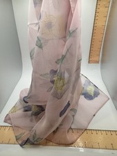 Sheer Pink With Purple And yellow Flowered Scarf 58  x14  Made In Korea