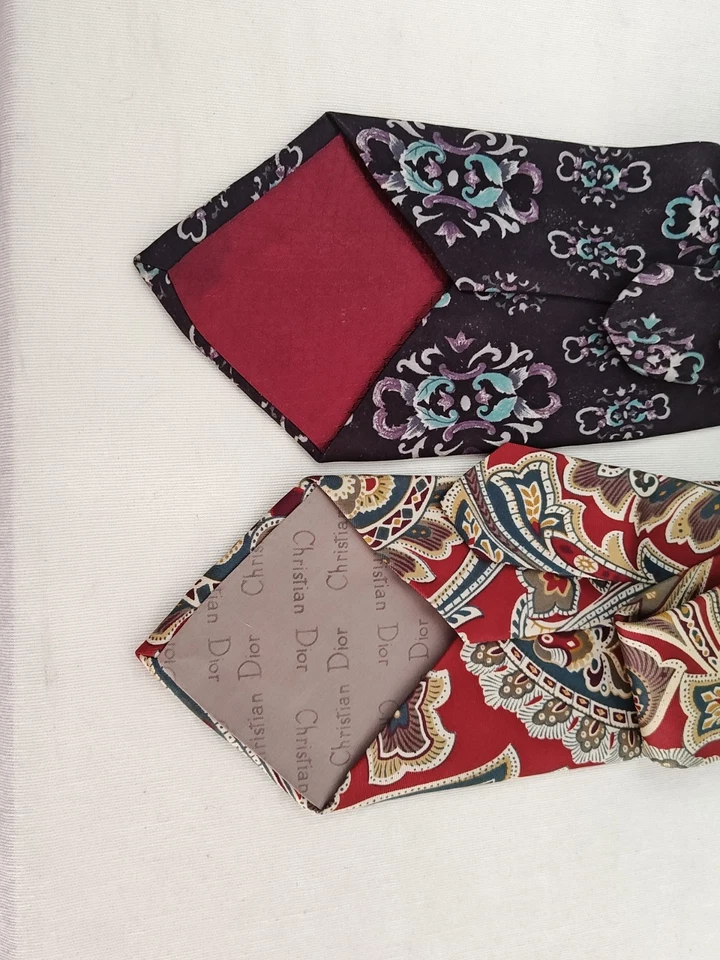 Christian Dior пейсли мужские галстуки лот из 2 - 100% шелк галстуки дизайнерский классический - Изображение 4 из 4