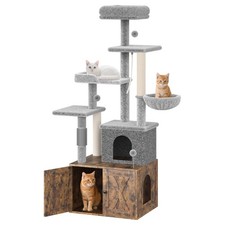 2-in-1 Cat Condo with Hidden Litter Box Scratching Post Balls Spacious Hammock